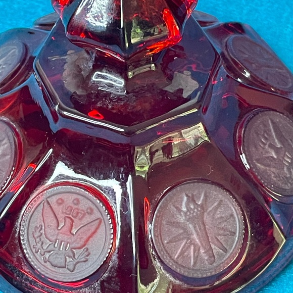 Vintage Fostoria Ruby Red Glass Coin Covered Wedding Bowl/Candy Dish w/Lid. - Picture 9 of 13
